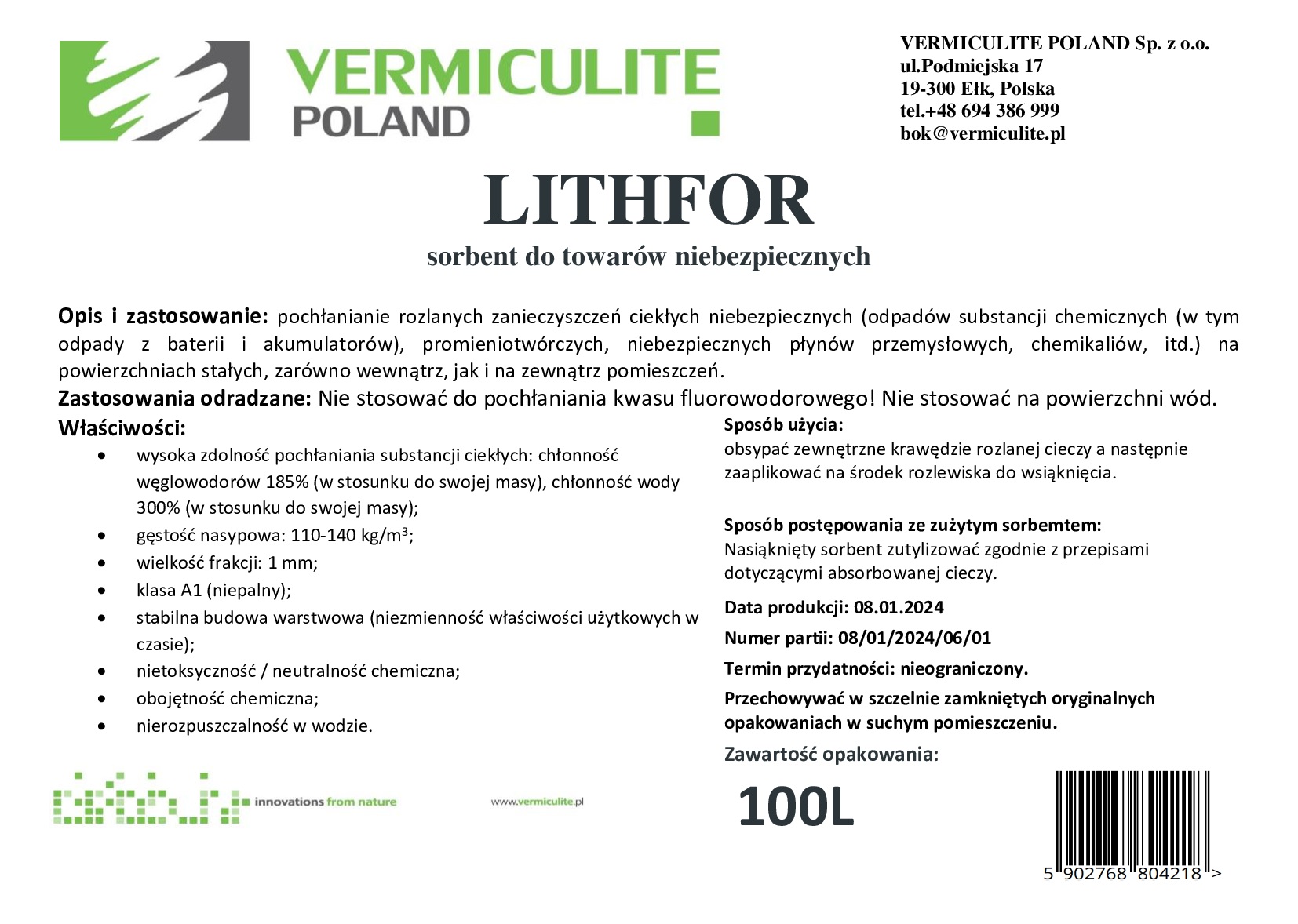 Sorbent LITHFOR - 100L